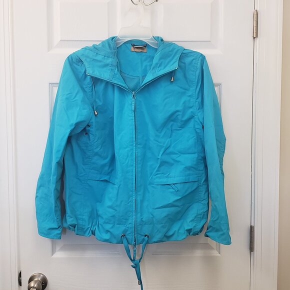 I. E. Relaxed Woman, teal blue hooded rain jacket, XL - Picture 1 of 12